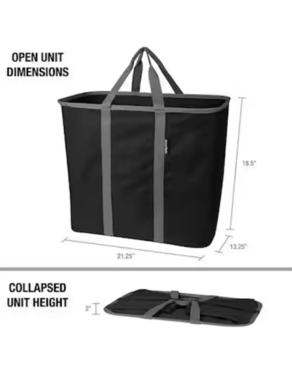 Black Collapsible Laundry Basket, Clevermade X-Large Foldable Clothes Hamper Bag